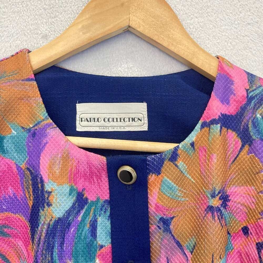Pablo Collection Button Up Floral Blazer Jacket 8P Petite 8 Colorful 1/2 Sleeve - Picture 5 of 11